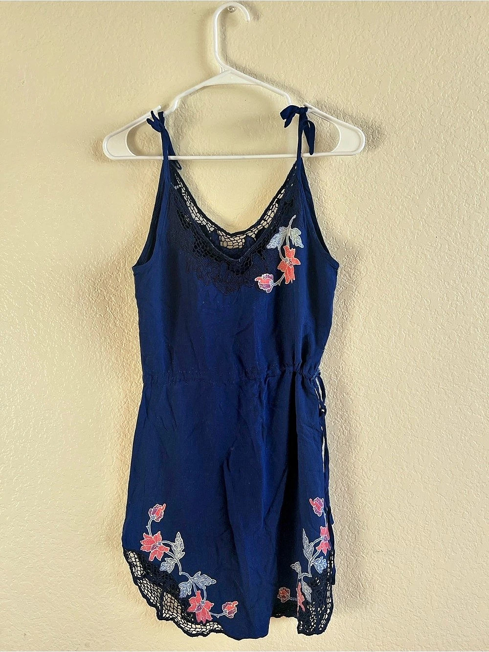Vintage Blue Floral Embroidered Dress Floral
